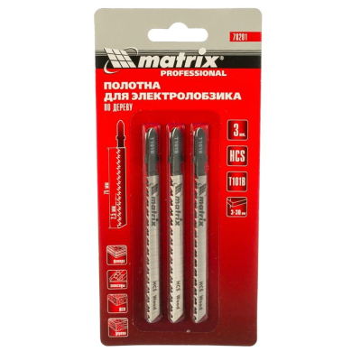 Полотна д эл.лобзика дер 3штТ101В 75х2,5мм HCS//MATRIX Professional 78201