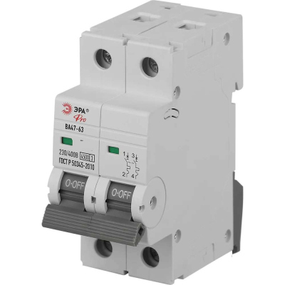 Автоматический выключатель двухполюсный ВА47-63 40А характеристика С ЭРА PRO VA63-2P40C4.5