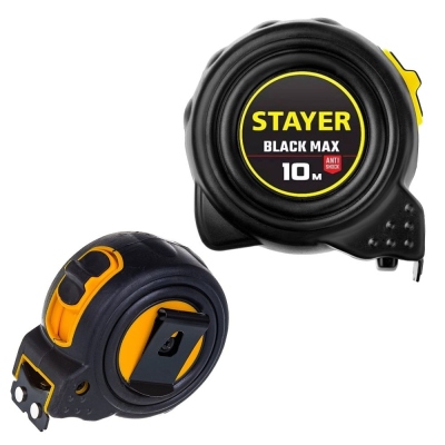 Рулетка 10м*25мм STAYER BlackMax 3410-10_z02 в ударост.обрез.корпусе с 2фиксат