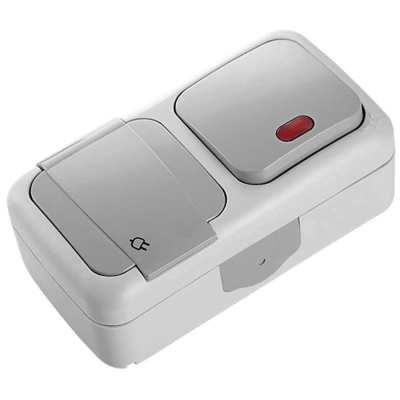 Выключатель 1кл + розетка о/у з/к подсветка крышка IP54 Palmiye 90555599 Viko