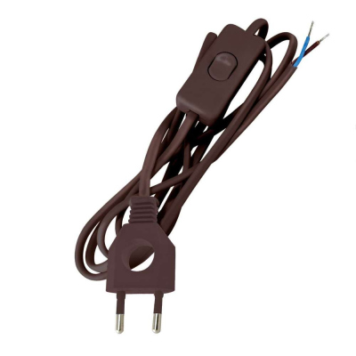 Шнур с выключателем и вилкой цвет коричневый ШУ03В 2м ШВВП2х0,75мм2 TDM SQ1305-0026