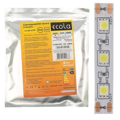 Лента LED STD SMD5050 12V 14.4W/60Led 10мм IP20 5м 2800К Ecola S2LW14ESB