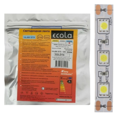 Лента LED STD SMD5050 12V 14.4W/60Led 10мм IP20 5м 6000К Ecola S2LD14ESB