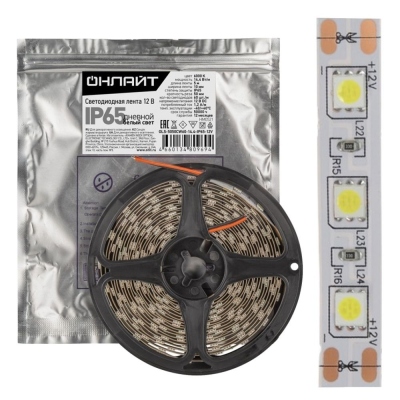 Лента LED OLS-5050CW60-14.4-IP65-12V 5м 6000К Онлайт 80 969